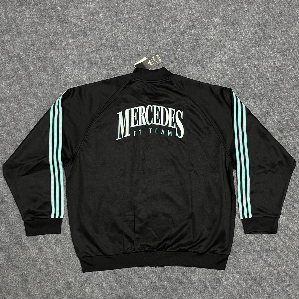 Mercedes AMG Petronas F1 Team Track Jacket Men Large Black Teal Adidas Las Vegas